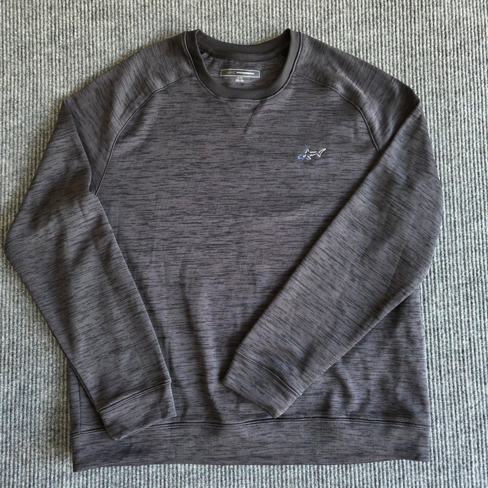 Greg Norman‎ Mens XL Charcoal Gray Space Dye Crewneck Sweatshirt Shark Logo 1054